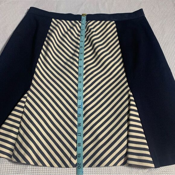 ANN TAYLOR Blue Cream Colorblock Striped Retro A-Line Skirt - Picture 10 of 10